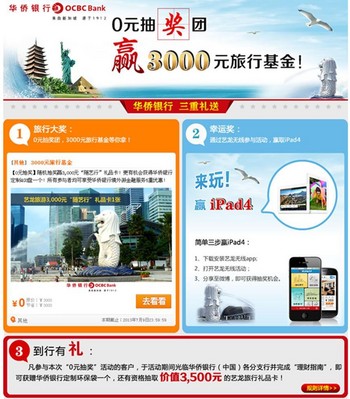 參與華僑銀行“0元抽獎(jiǎng)團(tuán)”，贏取旅行大獎(jiǎng)